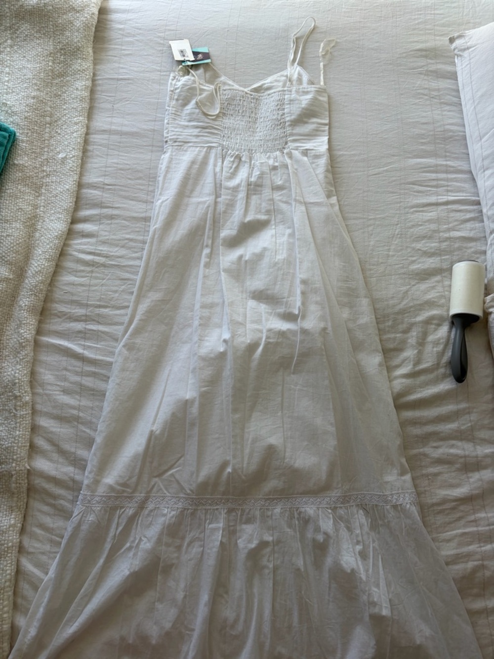 100% Cotton White Sleeveless Maxi Dress with Lace Detail - Picture 5 of 6